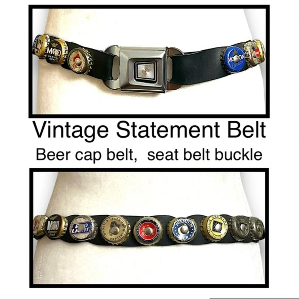 Vintage Seat Belt buckle beer cap belt rare unique conversation piece EUC - Picture 2 of 13